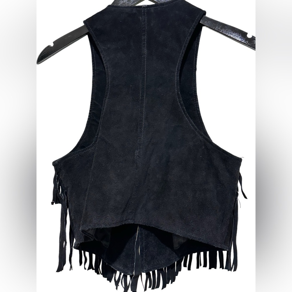 TWENTYONE Vintage Fringe Suede Leather Vest BoHo hippie unisex medium 16 1/2 pit - Picture 6 of 11